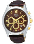 Pulsar Mens Business Chronograph -SS Case with Gold-Tone Accents - Brown Dial - PT3397