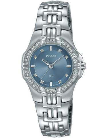 Pulsar Womens Crystal Bezel Night Out Watch - Stainless Steel - Blue Dial - PTC555