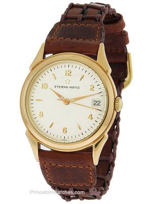 Pre-Owned Eterna-Matic Dress Watch - 18K Gold Case - White Dial - Strap - Date - PVU442-279_07b97eb7-8bf8-465e-8960-179c1c2c8c7f