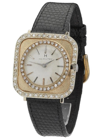 Pre-Owned Vintage Hamilton Watch - 14K - Circa 1950s - Diamond - Black Strap - PVU452-397_00d2d856-de49-4b79-9e8b-5ab716f0c792