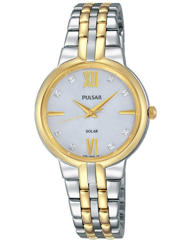 Pulsar Womens Solar Dress Watch - Two-Tone - Crystal - Silver-Tone Dial - 30m - PY5024_2dccae4d-fec5-469b-b185-db3185065ac4