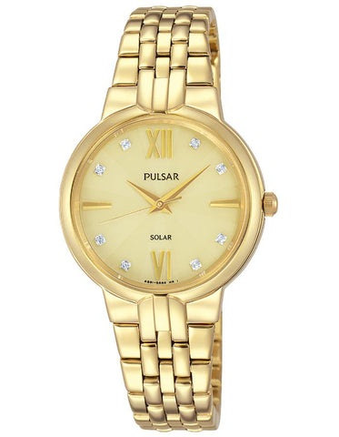 Pulsar Womens Solar Dress Watch - Gold-Tone Case & Bracelet - Crystals - 30m - PY5026_efdde00e-2a39-4844-93df-864d4415303d