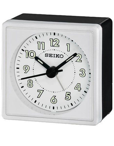 Seiko Bedside Alarm Clock - White Dial - Metallic Case - Quiet Sweep Second Hand - QHE083WLH