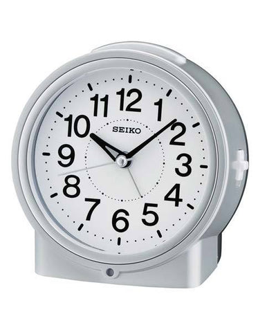 Seiko Timothy Alarm Clock - Silver-Tone Case - Dial Light - Snooze - QHE117SLH