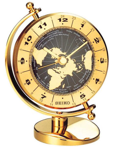 Seiko World Time Globe Desk Clock - Brass Base & Case - QHG106GLH