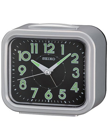 Seiko Bell Alarm Bedside Clock - Quiet Sweep Second Hand - Silver-Tone Metallic - QHK023SLH