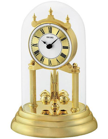 Seiko Anniversary Clock - Gold-Tone - Glass Dome - Rotating Pendulum - QHN006GLH