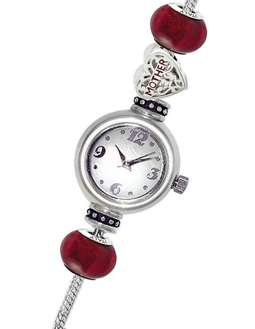 Reflection Beads Sterling Silver Watch - Mother Set - White Mother of Pearl Dial - QRSWA1SET-54