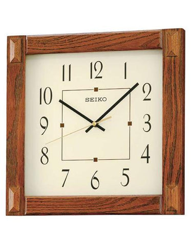 Seiko Square Wall Clock - Medium Brown Wooden Case - Cream Colored Dial - QXA469BLH