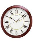 Seiko Tiber Quiet Sweep Wall Clock - Brown Wood Grain Finish - Roman Numerals - QXA597ALH