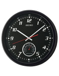 Seiko Wall Clock - Black Case & Dial - Thermometer - Quiet Sweep Second Hand - QXA696KLH