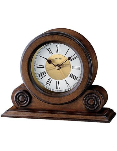 Seiko Small Desk or Table Alarm Clock - Round Brown Alder Case - QXE026BLH