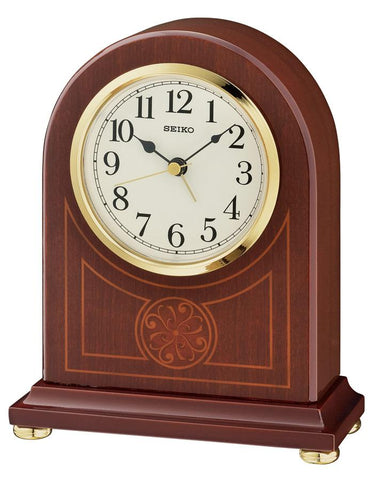 Seiko Decorative Inlay Desk or Table Alarm Clock - Brown Finish - Brass Accents - QXE057BLH_1f7c94ea-db55-4fe2-8411-6d3667bd7064