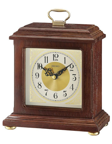 Seiko Desk or Table Clock - Dark Brown Wooden Case - Gold-Tone Dial - QXG147BLH