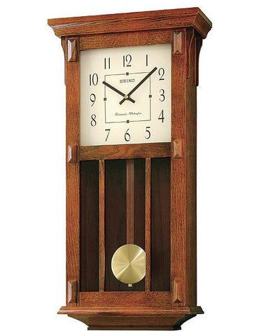 Seiko Square Dial Chiming Pendulum Wall Clock - Medium Brown Finish - QXH045BLH