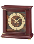 Seiko Chiming Desk Clock - Dark Brown Wood Case w/ Brass & Burlwood Accents - QXJ030BLH