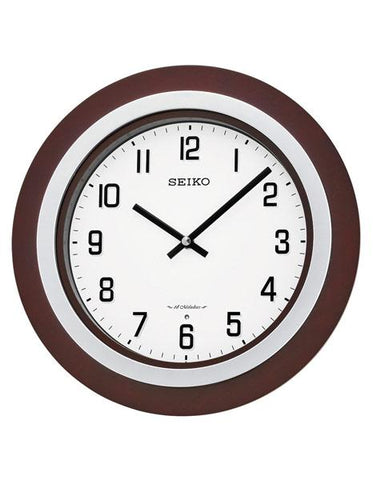 Seiko Dark Brown Wooden Wall Clock - 18 Melodies - White Dial - Black Numerals - QXM547BLH