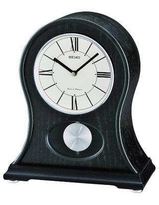 Seiko Jess Pendulm Mantel Clock - Black Wooden Case - Nighttime Chime Silencer - QXQ027KLH