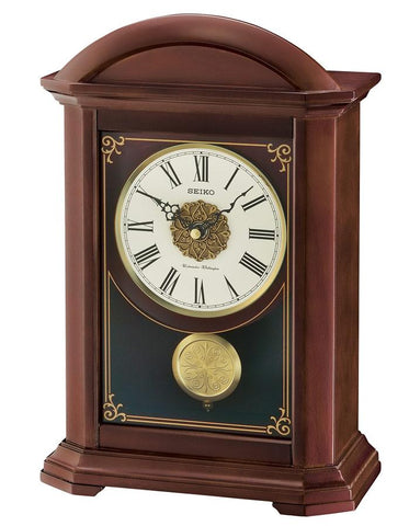 Seiko Mantel Pendulum Clock - Dark Brown Wooden Case - Chime - Volume Control - QXQ030BLH