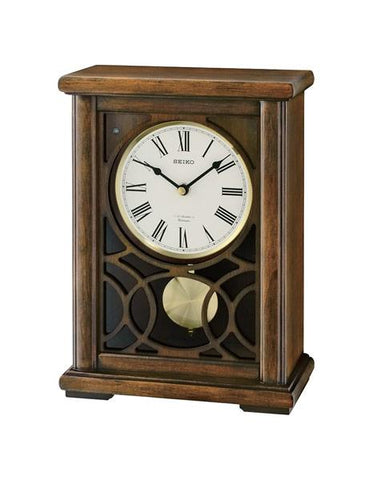 Seiko Pendulum Mantel Clock with 12 Melodies & Chime - Decorative Wooden Case - QXW236BLH