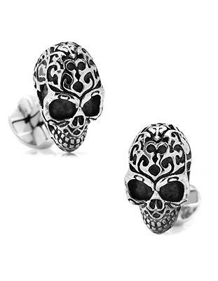 Sterling Silver 3D Fatale Skull Cufflinks - Antique Silver Finish - Round Back - RR-470_f4aa0971-ae7b-45e7-a737-d9f1a2432738