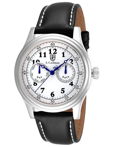 S.Coifman Military Mens Day/Date - Stainless Steel - White Dial - Black Leather - SC0274_511c9c95-3a10-4a49-8492-d8fa92cb41b2