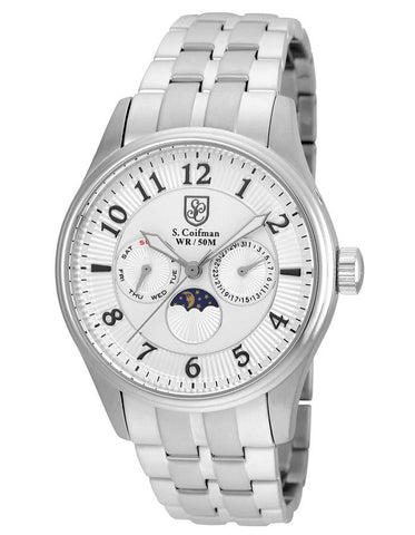 S.Coifton Mens Moon Phase Calendar Watch - Stainless - White Dial - Bracelet - SC0368_6e4d479e-9ff6-41b5-9d0f-77c0640566c3