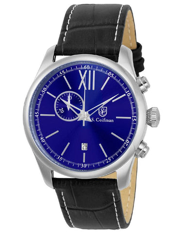 S.Coifman Mens Chronograph - Blue Dial - Stainless Steel - Black Leather Strap - SC0371_100ce41b-a104-4423-84e1-8d4402bedd09