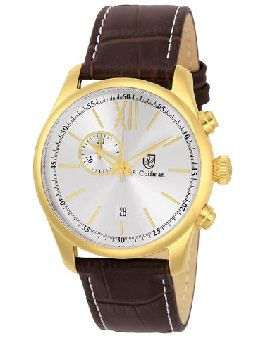 S.Coifman Mens Chronograph - Gold-Tone - White Dial - Brown Leather Strap - SC0372_a018e3e4-98de-4118-975b-7aceea18b39a