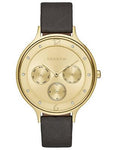 Skagen Ladies Anita Calendar Watch - Gold-Tone - Black Leather Strap - SKW2393