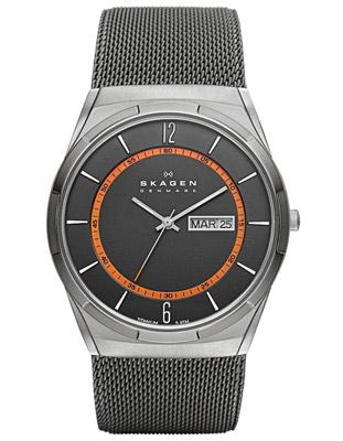 Skagen Melbye Mens Mesh Strap Watch - Grey & Orange Dial - Day / Date - SKW6007_005a99b8-2e7b-4e89-9924-eb6a1662ada2