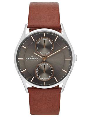 Skagen Mens Holst Day/Date Watch - Two-Tone - Charcoal Dial - Brown Leather - SKW6086_312bfafd-08a7-42fc-be09-1916a591ce96