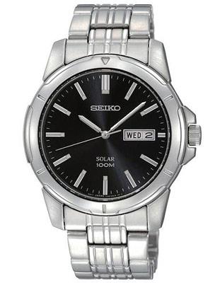 Seiko Solar Mens Stainless Steel Day/Date Watch - Black Dial - 100m - SNE093_8752d8db-52b8-4e59-b1e5-52f84a1726ff