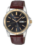 Seiko Solar Mens Two-Tone Day/Date Watch - Black Dial - Brown Leather Strap - SNE102_c9c3654e-622c-44d8-b065-c6d9f4798b81