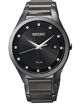 Seiko Solar Mens Diamond Dress Watch - Black Dial&#44; Case and Bracelet - Date - SNE243_15a47e39-9e95-4b04-9ccf-31215819aad8