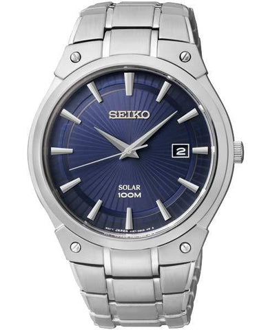 Seiko Mens Solar Dress Watch - Date Display - Blue Sunray Dial - Stainless Steel - SNE323_de5f3f8f-5440-420c-bdad-6478e69737ff