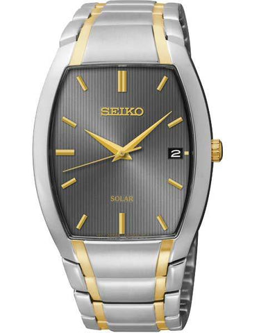 Seiko Mens Solar Dress Watch - Cushion Case - Gray Textured Dial - Date Display - SNE334_2e3850d0-bccd-4663-8da9-cca110dbfc4c