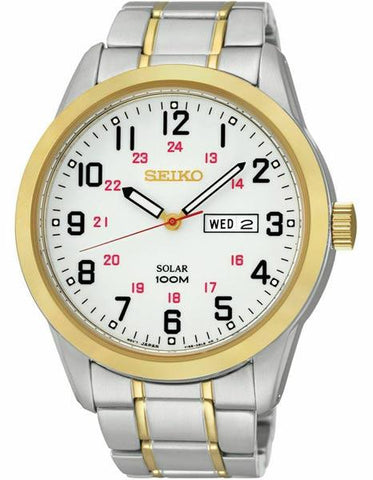 Seiko Mens Sporty Dress Solar Day/Date Watch - White Railroad Dial - Two-Tone - SNE370_522b9daa-8dfe-4d2e-96b7-3d9775624233