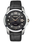 Seiko Solar Mens 9 Diamond Le Grand Sport - Black Dial & Leather Strap - SNE427