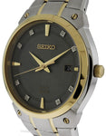 Seiko Mens Solar 8 Diamond Dress Watch - Two-Tone - Date - Bracelet - 100m - SNE430A