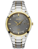 Seiko Mens Solar 8 Diamond Dress Watch - Two-Tone - Date - Bracelet - 100m - SNE430