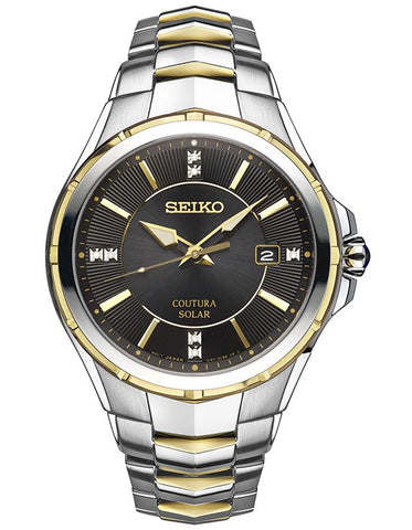 Seiko Mens Solar Coutura Diamond Watch - Two-Tone - Date - Black Dial - SNE444_626c2929-1207-47d4-a7ea-193a1f91ff70