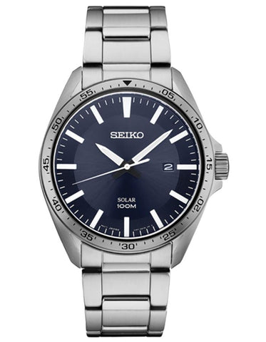 Seiko Mens Solar Essentials - Stainless Steel - Blue Dial - Date Window - SNE483_1cf1f8c3-386d-4312-a9ad-59b751f1bd58