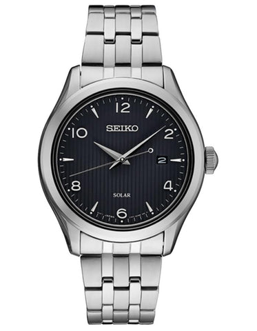 Seiko Mens Essentials Solar - Stainless Steel - Black Dial - Bracelet - SNE489