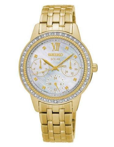 Seiko Ladies Solar Recraft Swarovski Crystal Day/Date Watch - Gold-Tone - MOP - SNE872_c784ec7d-f8ab-4ba2-83d8-3fccf3da2075