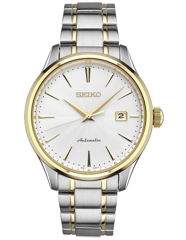 Seiko Mens Classic Automatic Dress Watch - Silver/White Dial - Two-Tone - Date - SRP704