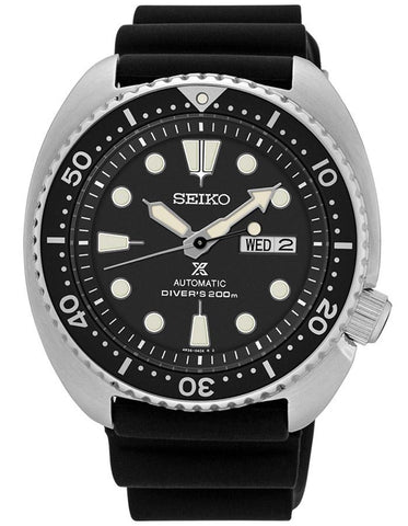 Seiko Prospex Mens Turtle Dive Watch - Black Dial - Rubber Strap - Day/Date - SRP777