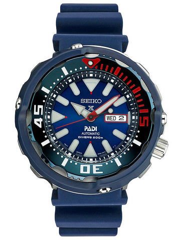 Seiko Mens PADI Automatic Diver - Blue Design - Ceramic Case - Silicone Strap - SRPA83