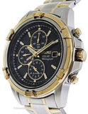 Seiko Solar Mens Two-Tone Alarm Chronograph - Black Dial - Bracelet - 100M WR - SSC142A