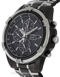 Seiko Solar Mens Alarm Chronograph - Black Dial with Steel & Black IP Bracelet - SSC143A_b85d870e-241a-4b08-ab9b-c186b198219d